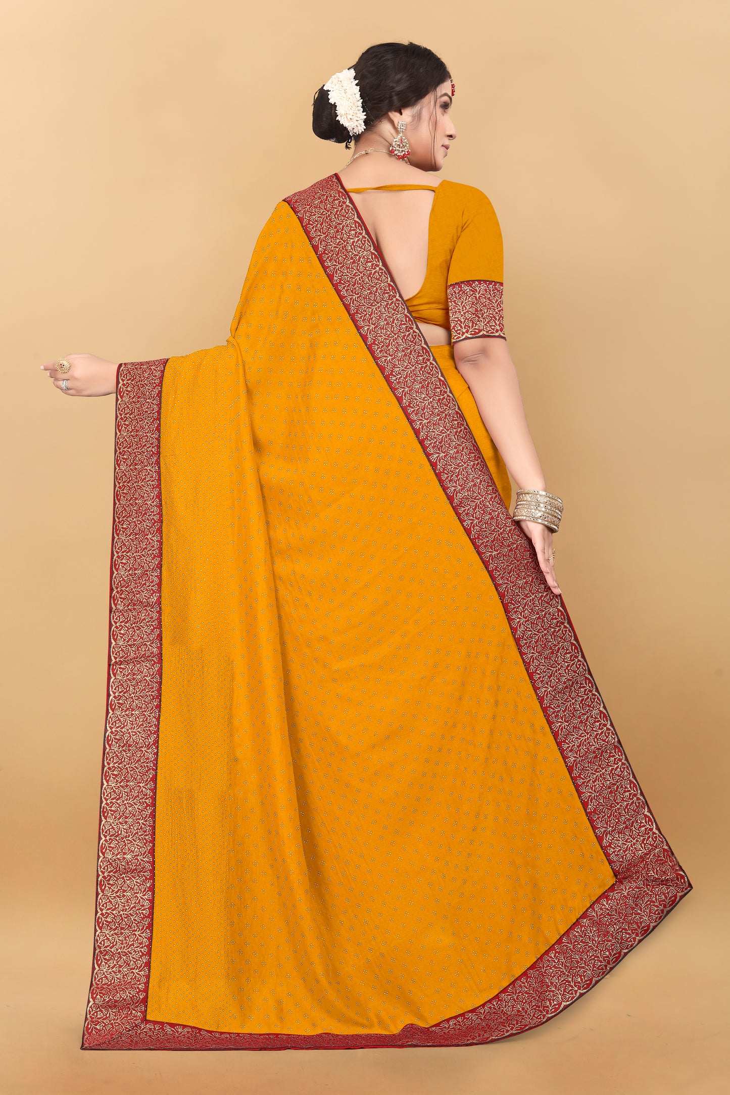 Vichitra Pure Blooming With Siroski Work & Lace Border Saree