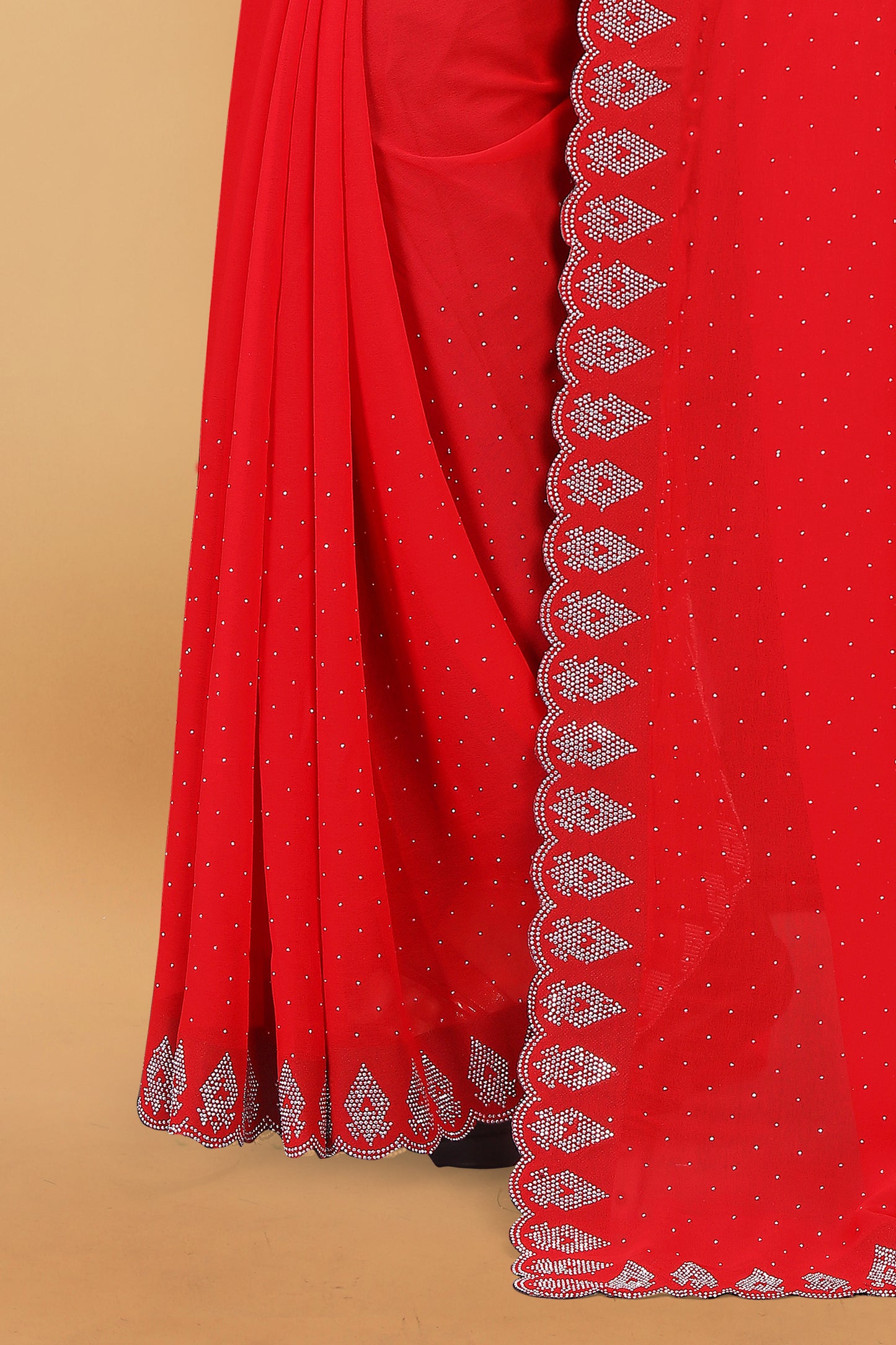 Georgette Blooming With Siroski Work & Border Saree