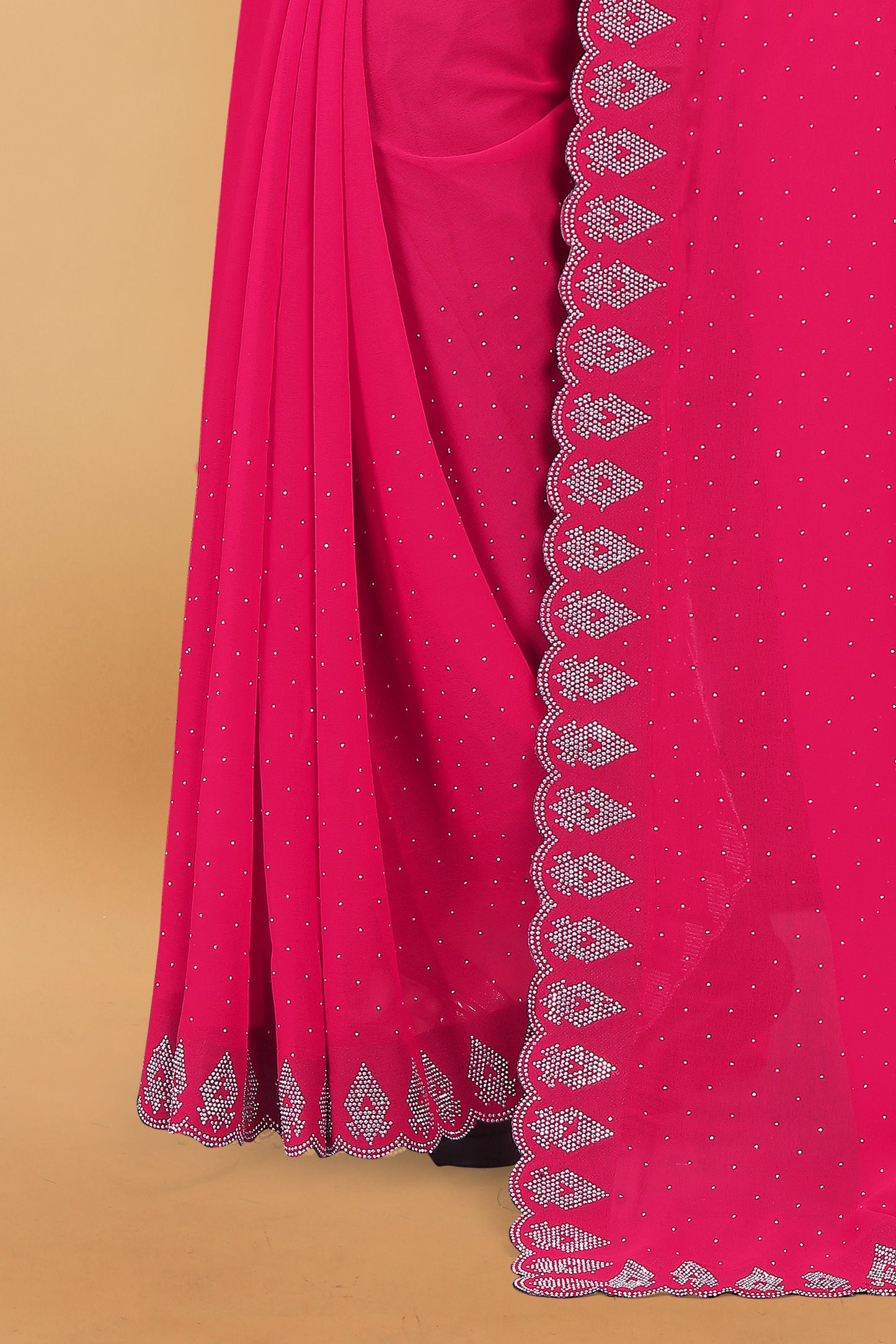 Georgette Blooming With Siroski Work & Border Saree