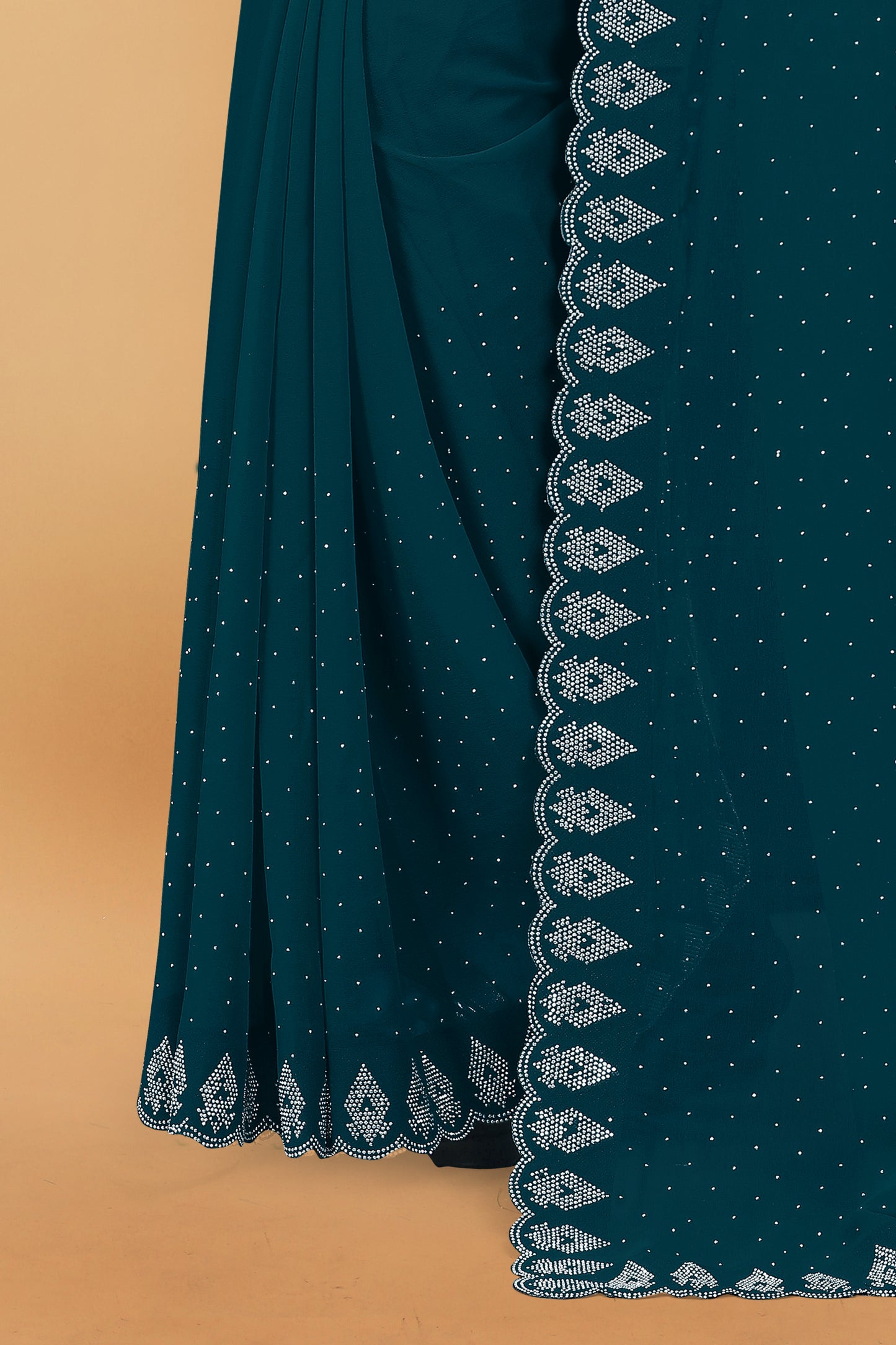 Georgette Blooming With Siroski Work & Border Saree