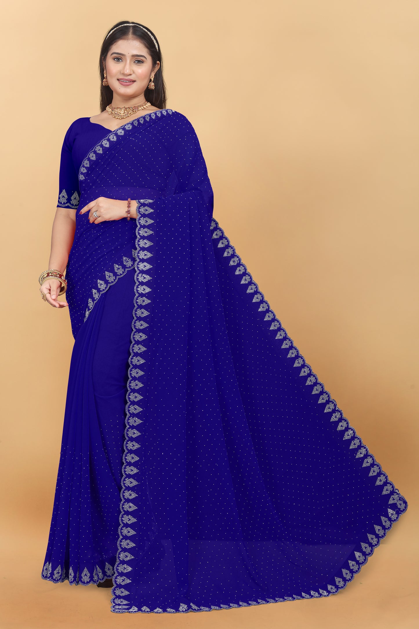 Georgette Blooming With Siroski Work & Border Saree