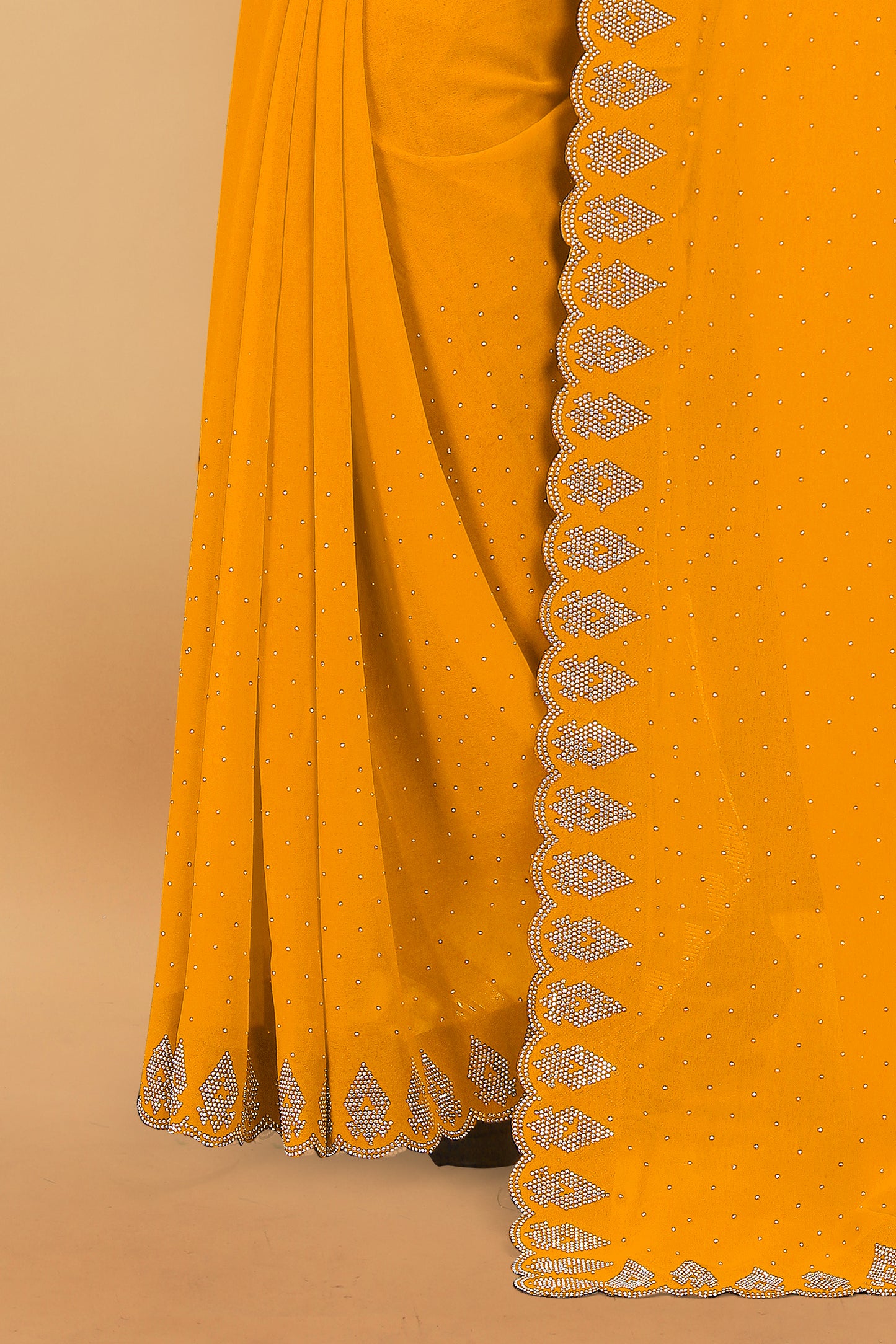 Georgette Blooming With Siroski Work & Border Saree